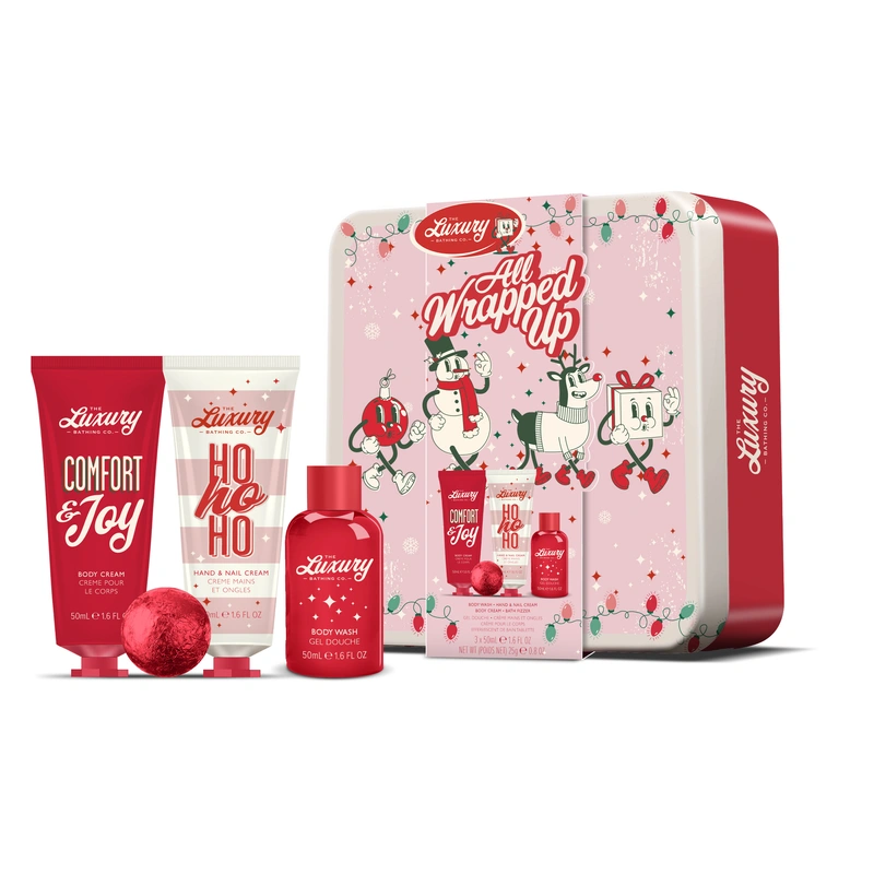Grace Cole Set cadou pentru îngrijirea corpului in cutie metalică Prăjituri de Crăciun, Cacao & Vanilie 4 buc