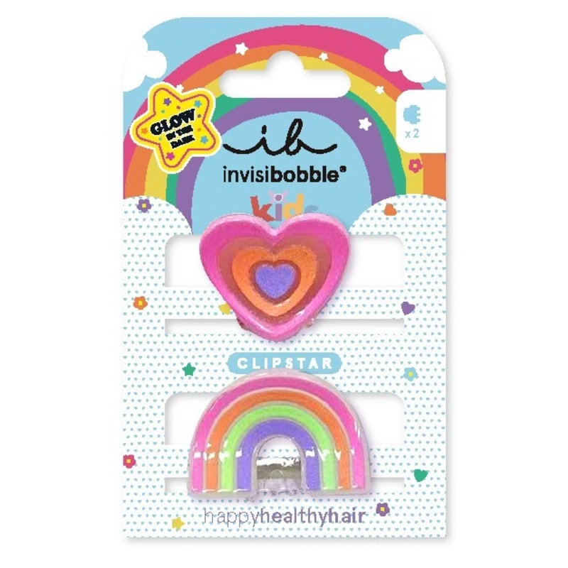 Invisibobble Cleme de păr Clipstar Glow Happy Heart 2 buc