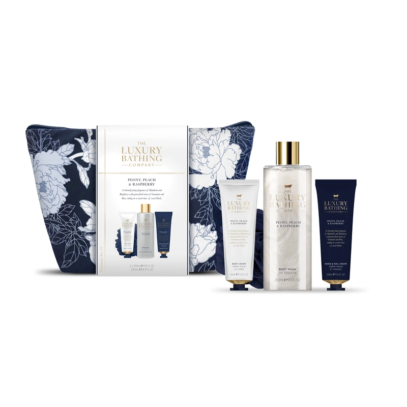 Grace Cole Set cadou de îngrijire corporală în pungă cosmetică Bujor, Piersic & Zmeură 4 buc