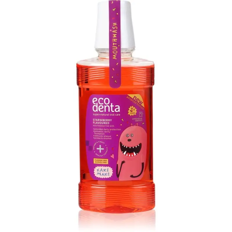 Ecodenta Super + apa de gura racoritoare pentru copii aroma Strawberry 250 ml