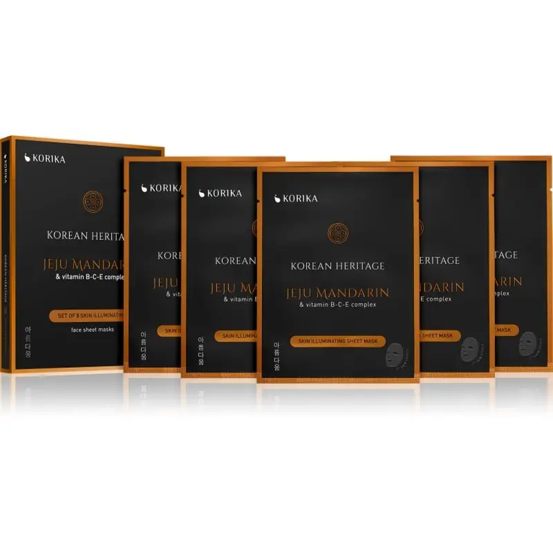 KORIKA Korean Heritage Set of 5 Skin Illuminating Face Sheet Masks set de măști de față la un preț mai avantajos pentru o piele mai luminoasa