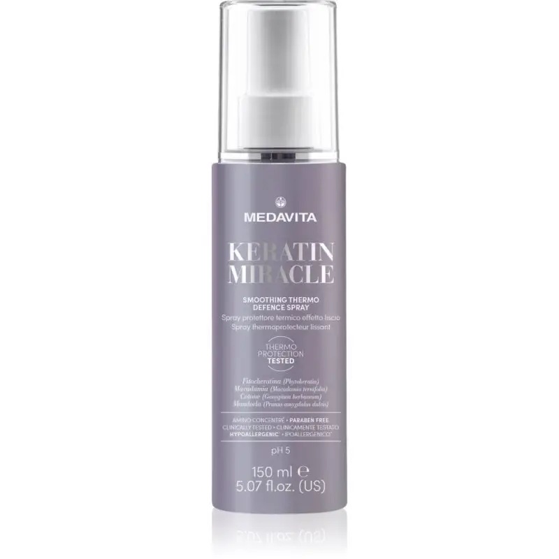 Medavita Keratin Miracle Smoothing Thermo Defence Spray spray cu protecție termică, pentru aranjarea cu placa și cu ondulatorul pentru păr 150 ml