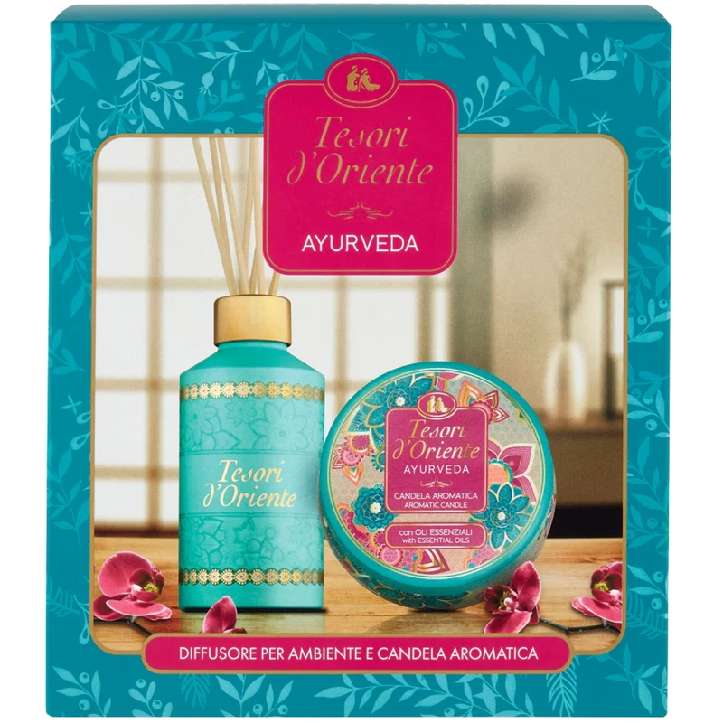 Tesori d'Oriente Ayurveda - difuzor cu bețișoare parfumate 250 ml + lumânare 109 g