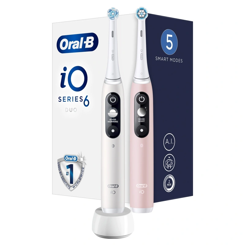 Oral B Periuță de dinți electrică iO6 Series Duo Pack White/Pink Sand Extra Handle 2 buc