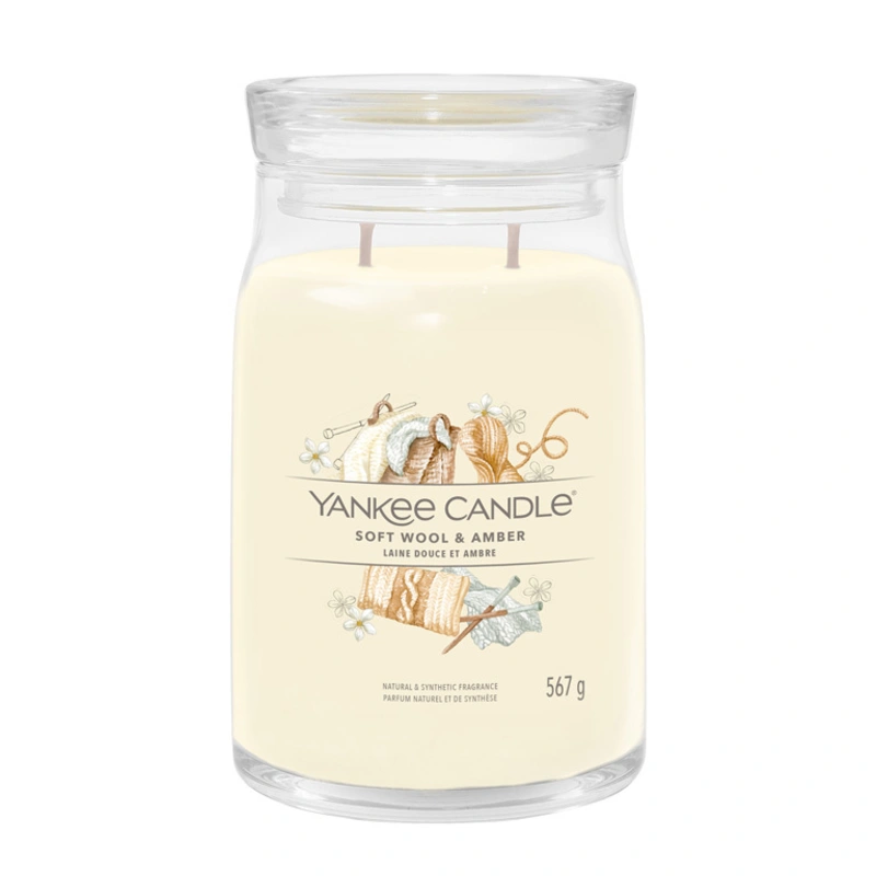 Yankee Candle Lumânare aromatică Signature sticla mare Soft Wool & Amber 567 g