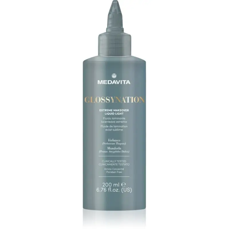 Medavita Glossynation Extreme Makeover Liquid Light Ingrijire hidratantă profundă pentru a lumina parul anost 200 ml