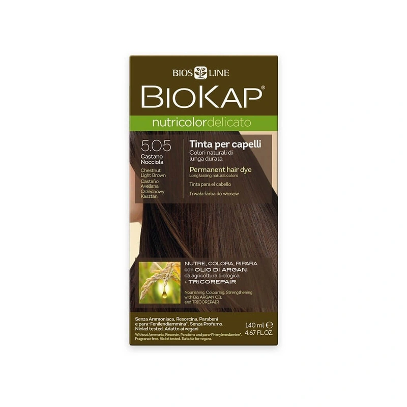 Biokap NUTRICOLOR DELICATO -Vopsea pentru păr - 5.05 Maro - castaniu deschis 140 ml