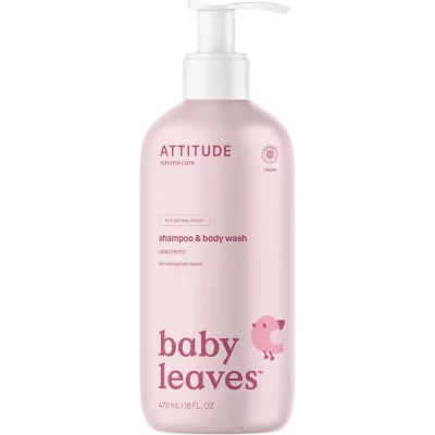 ATTITUDE Detské telové mydlo a šampón (2v1) bez vône Baby leaves 473 ml