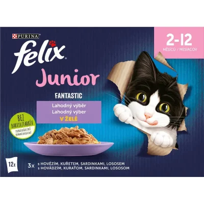 FELIX Fantastic Junior Multipack 6(12x85g) hovädzie, kura, sardinky, losos v želé