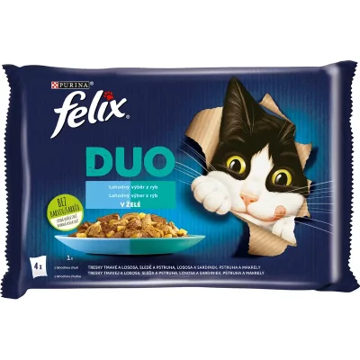 FELIX Fantastic DUO Multipack 12(4x85g) treska a losos/ losos a sardinky/ sleď a pstruh/ pstruh a makrela