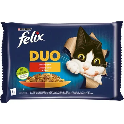 FELIX Fantastic DUO Multipack 12(4x85g) kura a obličky/ hovädzie a hydina/ morka a pečeň/ jahňacie a teľacie