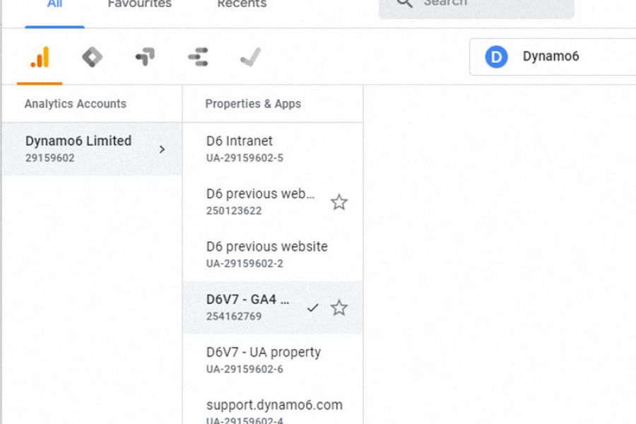 Google Analytics D6 Account and Property view 3x2