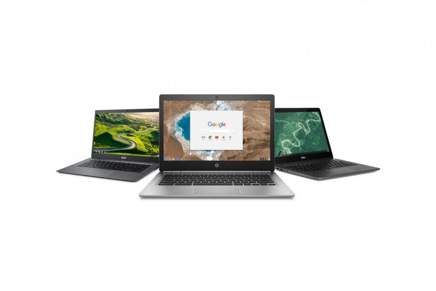 The image shows a section of Chromebooks, from Acer, Dell and HP.