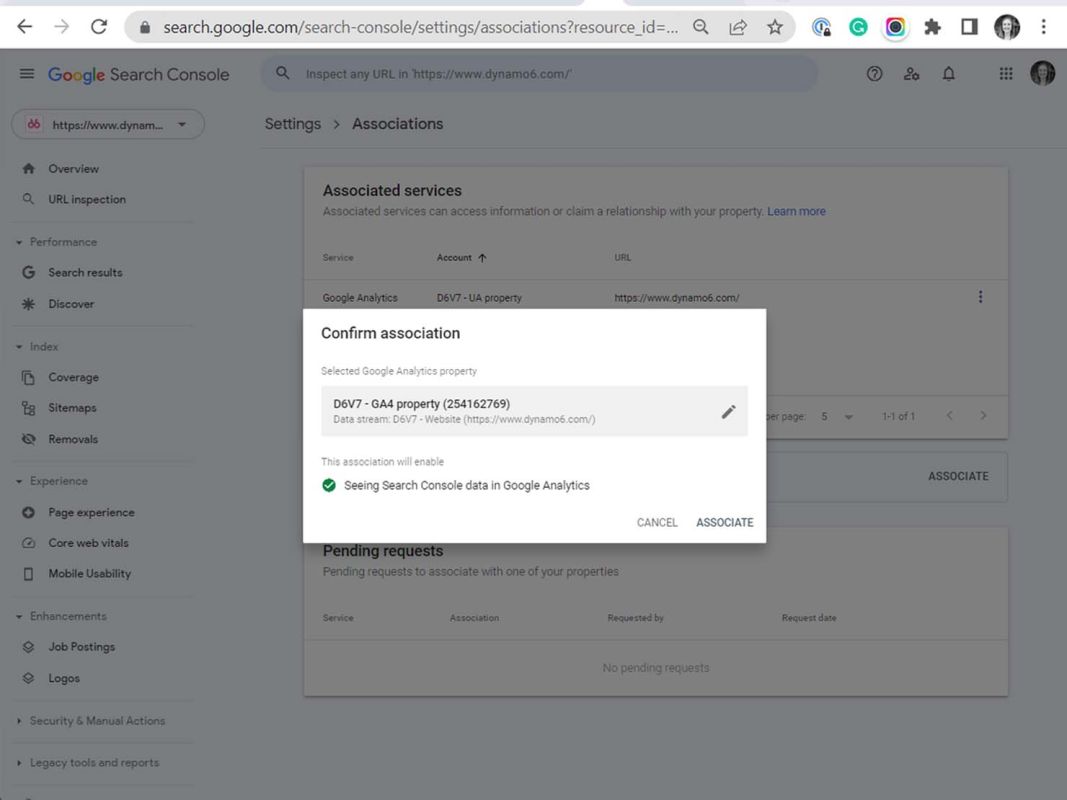 search console confirm association