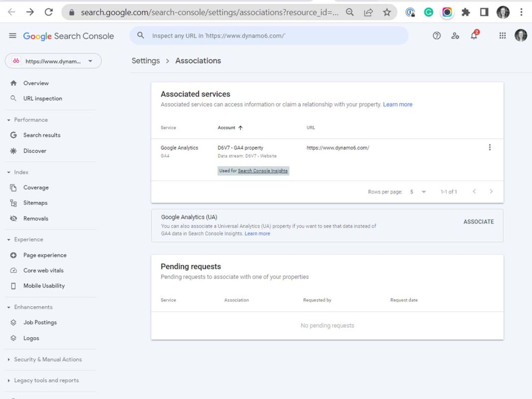 search console GA4 only association
