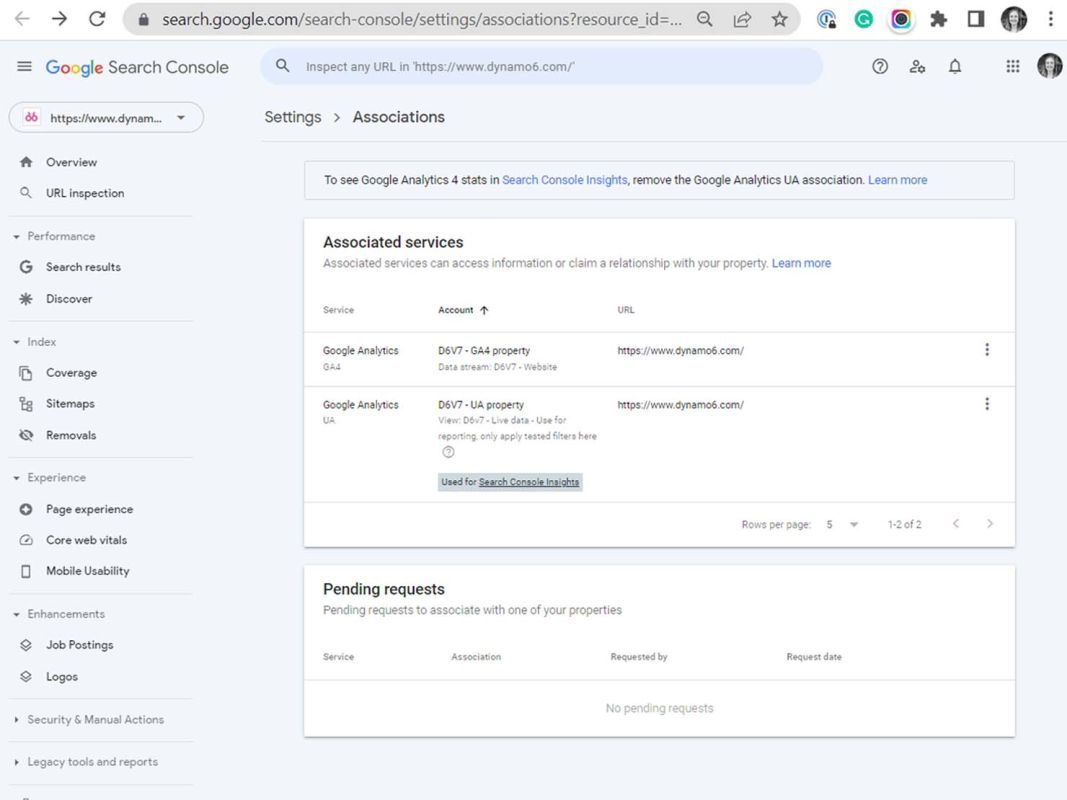 search console associated services overview
