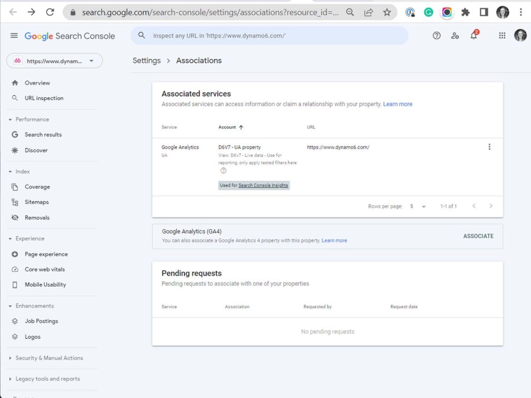 search console associations view