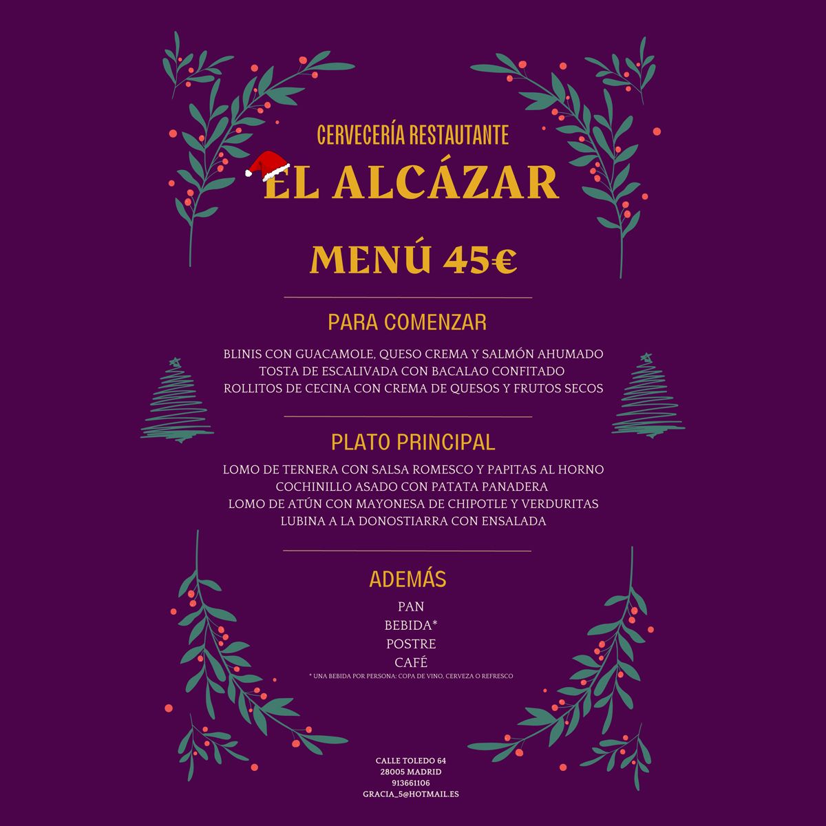 Menús de Navidad 2.022 en Restaurante El Alcázar