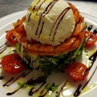 Smoked salmon salad with goat cheese ice cream