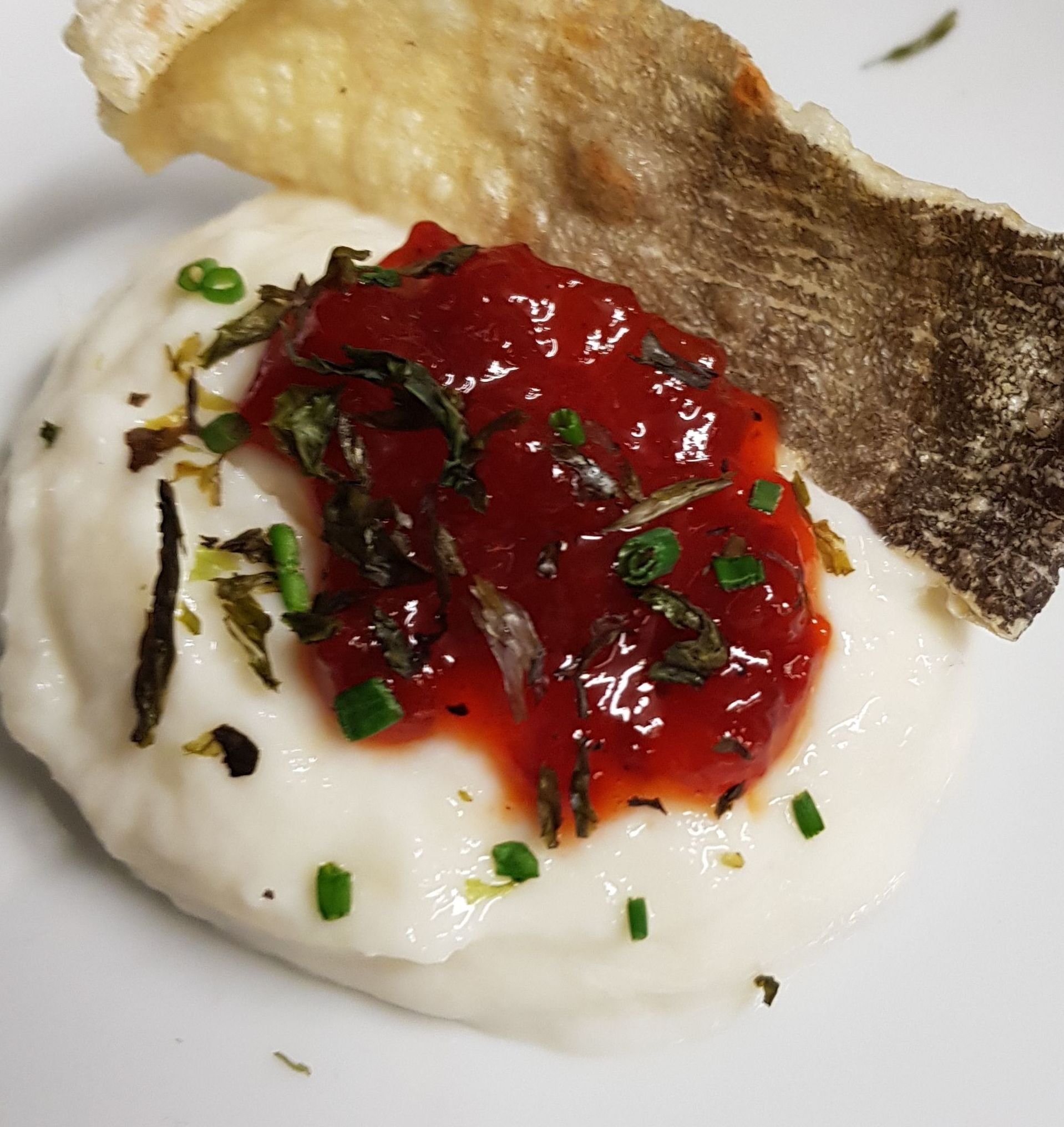Cod curd with tomato jam