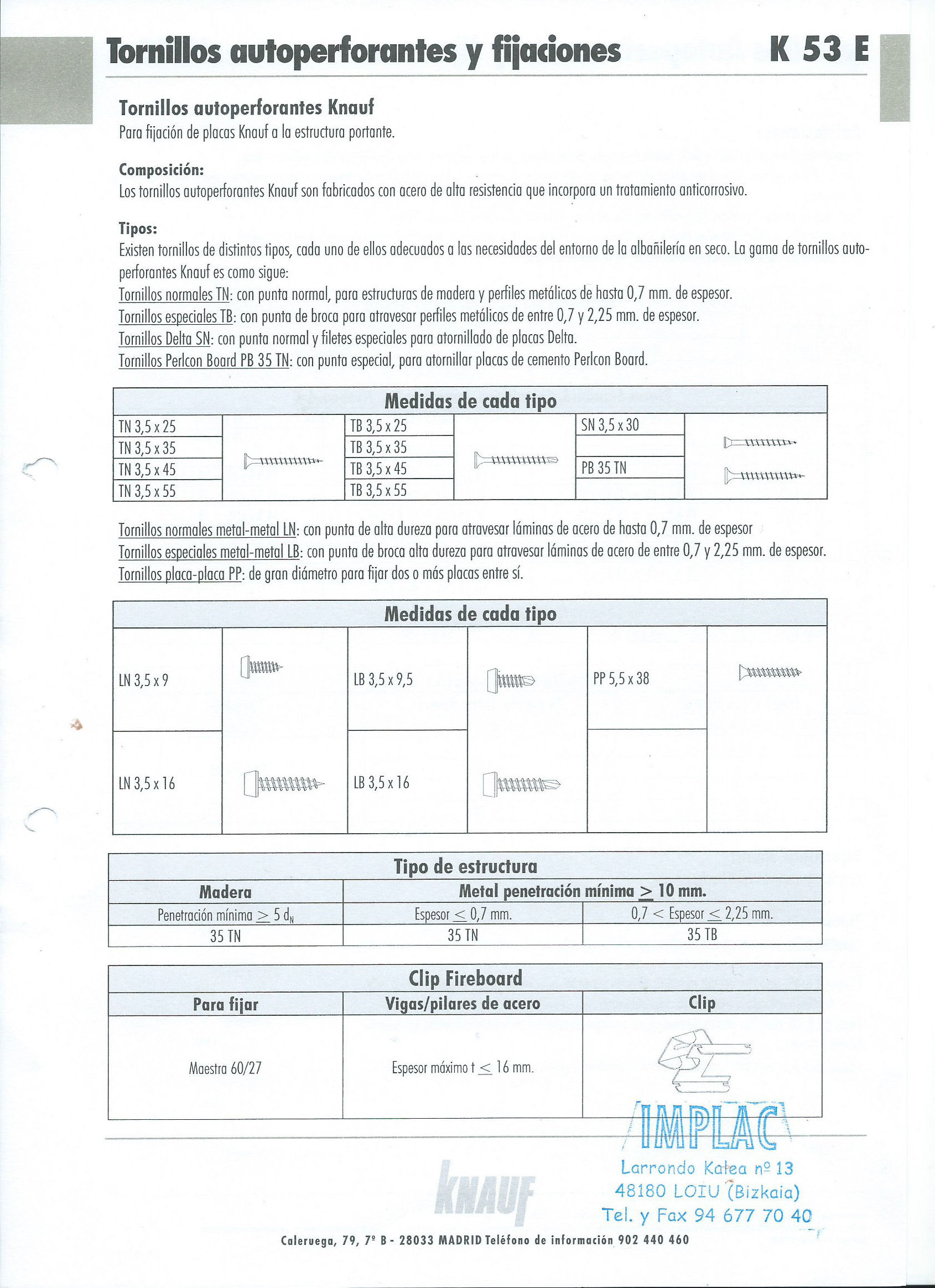 Tornillos autoperforantes y fijaciones Knauf