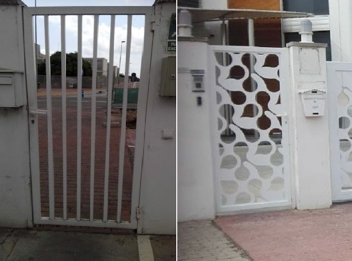 Puerta peatonal chapa corte laser diseño antes y después