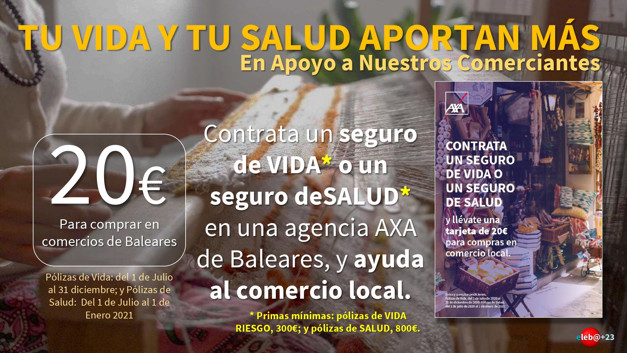 Pólizas de vida y de salud AXA con regalo de 20€ para comprar en negocios locales