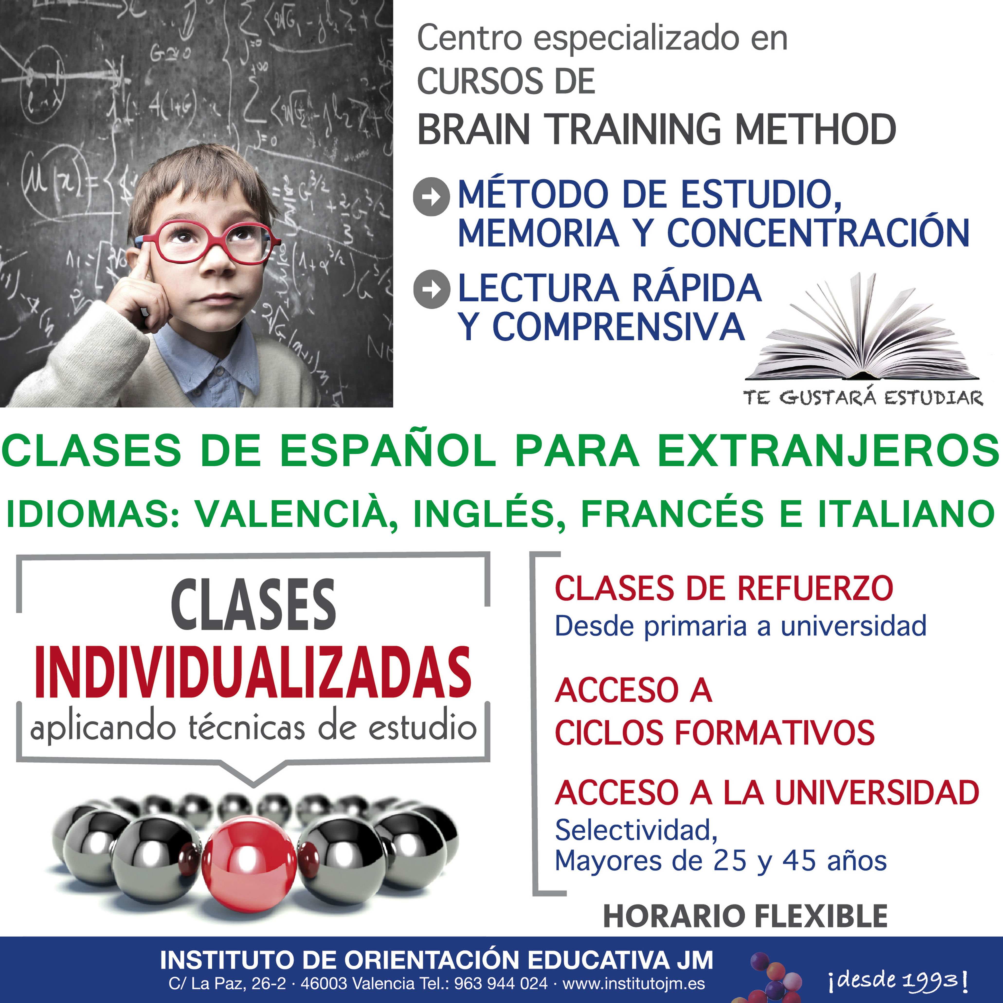 Academia técnicas de estudio, memoria, lectura rápida, clases de refuerzo. iNSTITUTO JM. VALENCIA