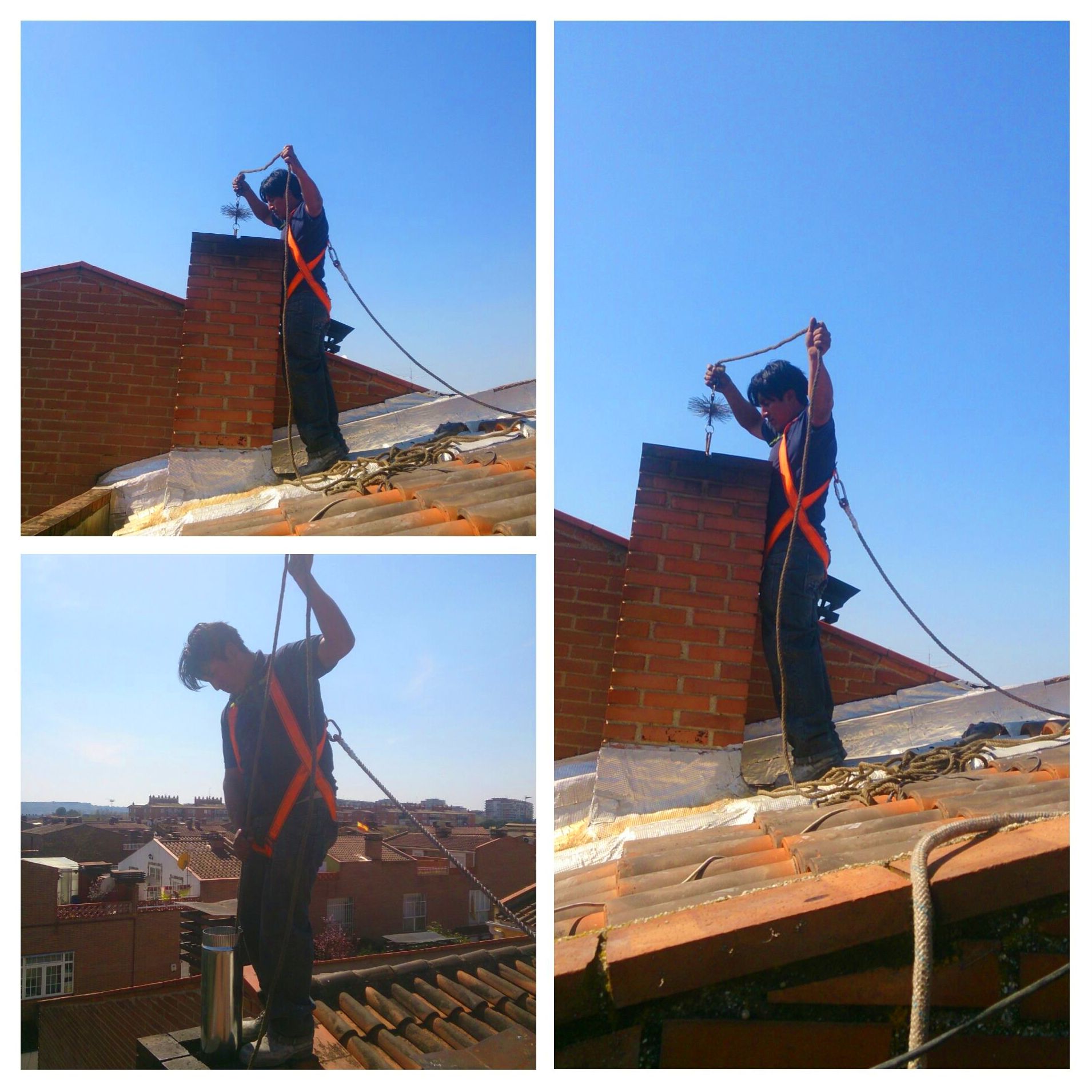 limpieza de la chimenea desde el tejado