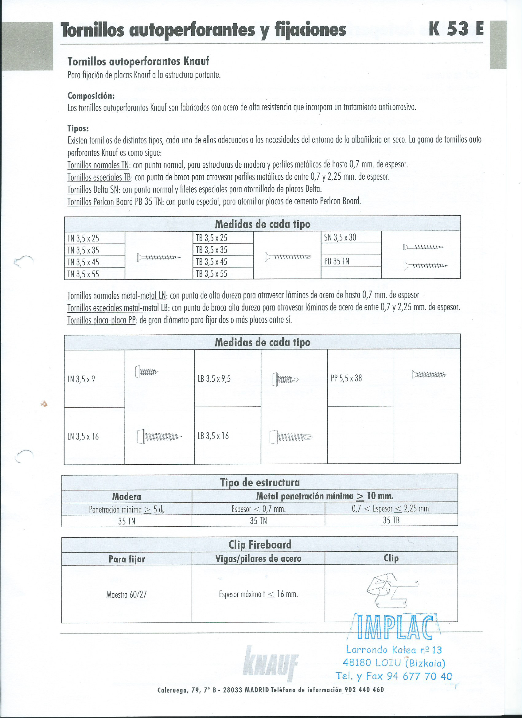 Tornillos autoperforantes y fijaciones Knauf