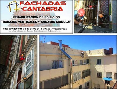 Reparación de fachada con trabajos verticales en Torrelavega-Santander.