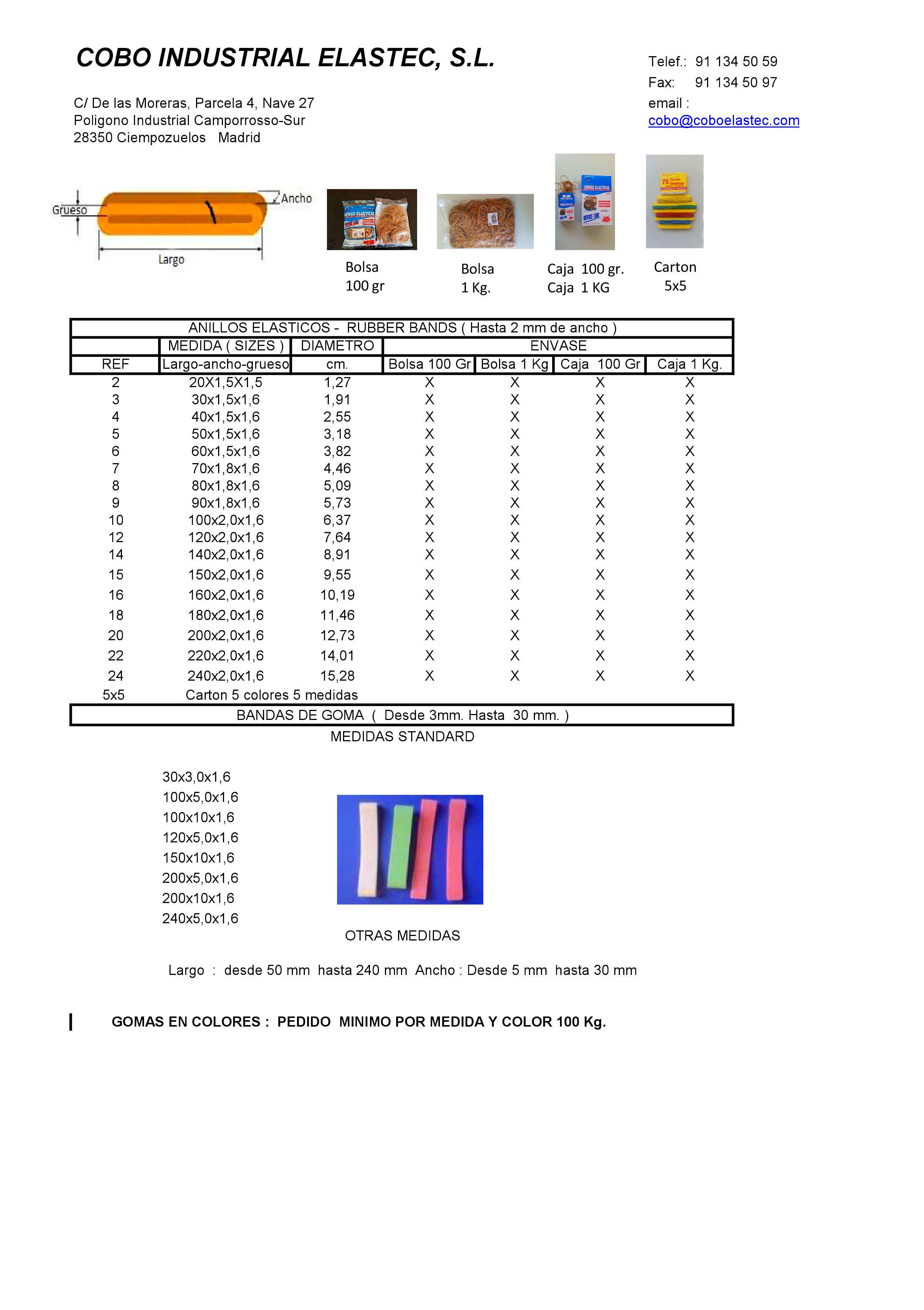 Medidas y referencias gomas elásticas