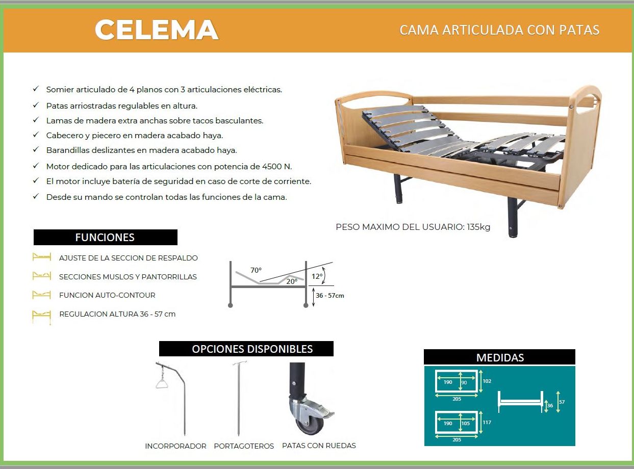 Cama articulada de patas regulables somier articulado de 4 planos