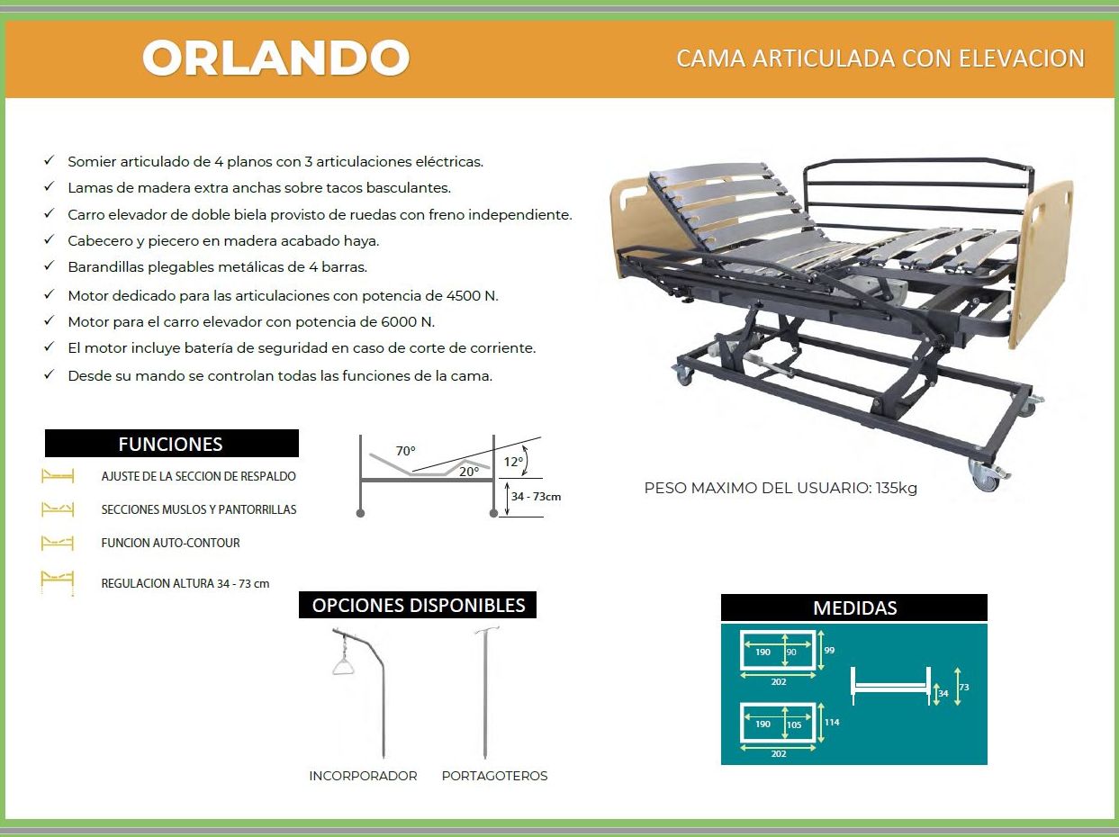 Cama con carro elevador articulada Orlando