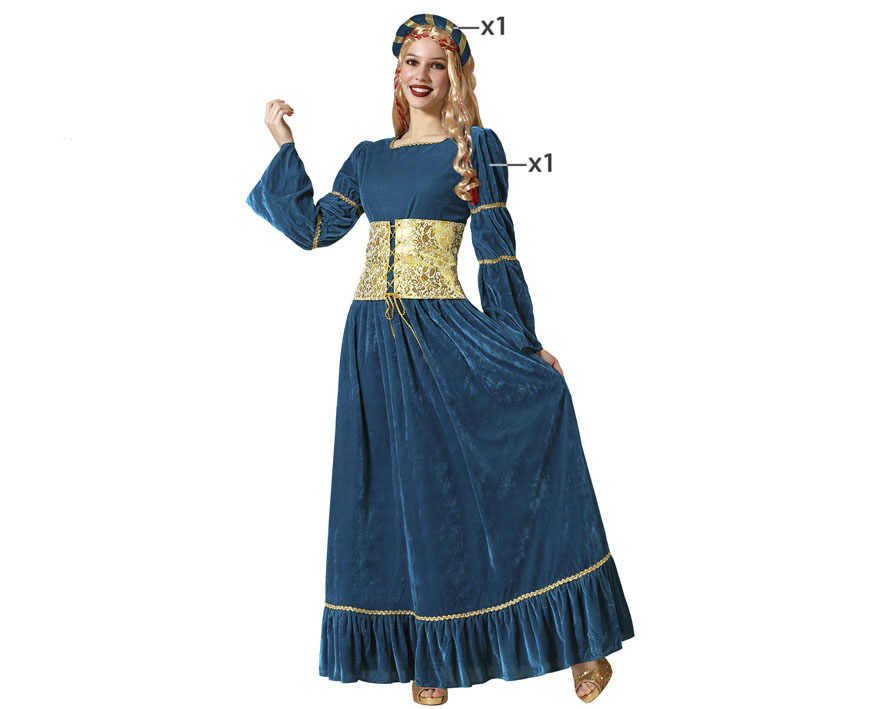 Disfraz reina medieval azul mujer