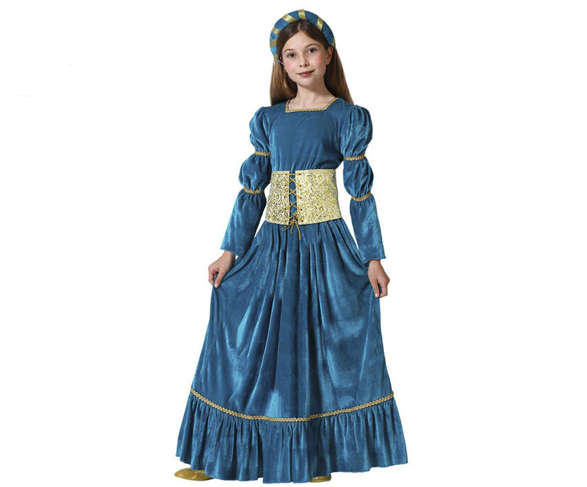 Disfraz reina medieval azul infantil