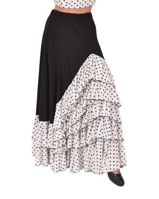 Falda Flamenca Negra con Volantes blancos de Lunares Anuka