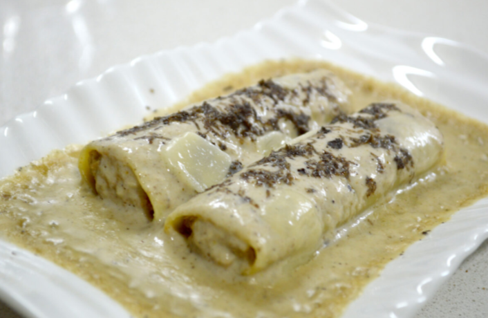 Canelones trufados de carne y setas