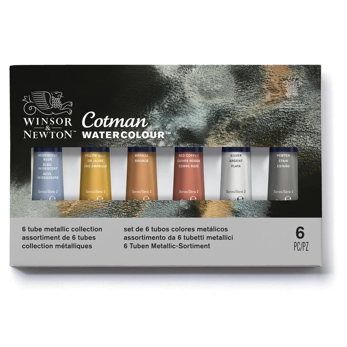 Caja Acuarelas 6 tubos 8ml colores metálicos Cotman de Winsor & Newton