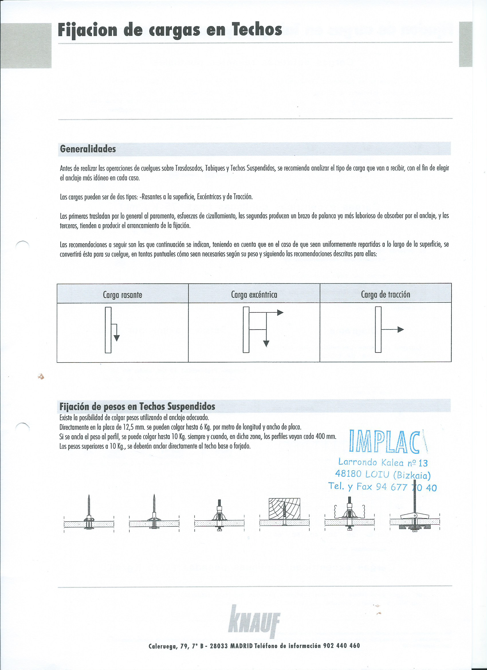 Fijación de cargas en techo