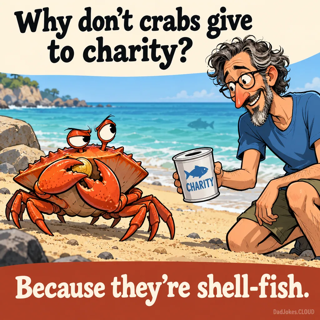Beach Bum Charity. Why don't crabs give to charity? Because they're shell-fish.