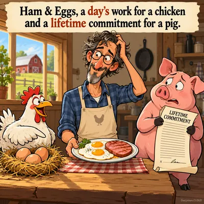 Ham & Eggs, a day's work for a chicken and a lifetime commitment for a pig.