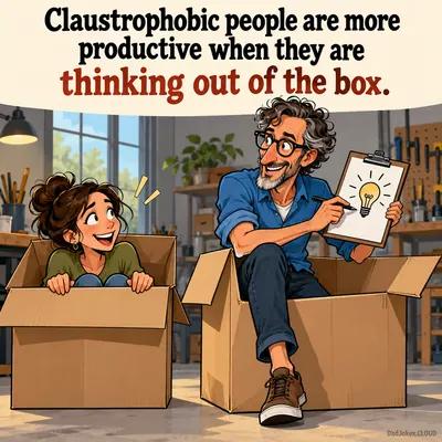 Claustrophobic people are more productive when they are thinking out of the box.