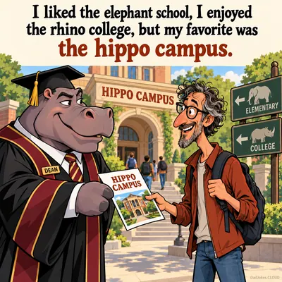 I liked the elephant school, I enjoyed the rhino college, but my favorite was the hippo campus.