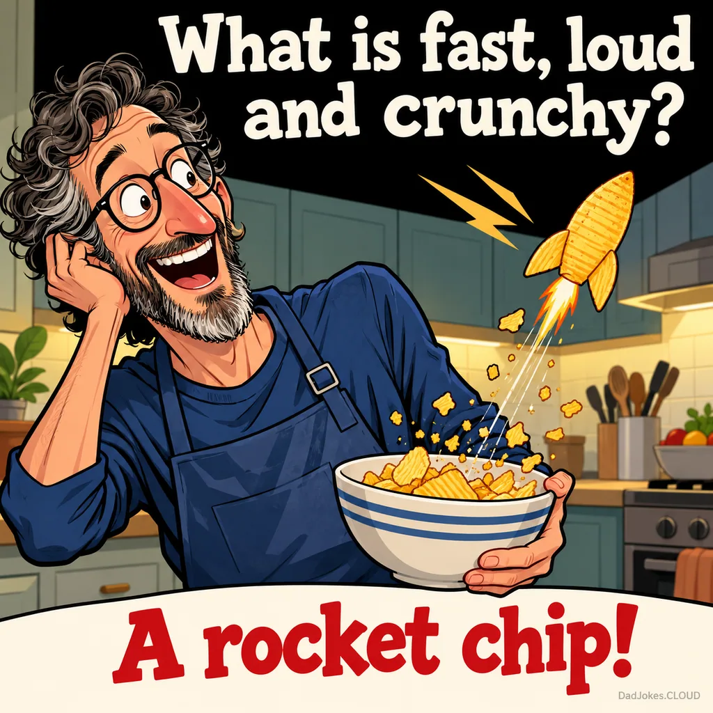 Snack at Mach One. What is fast, loud and crunchy? A rocket chip!