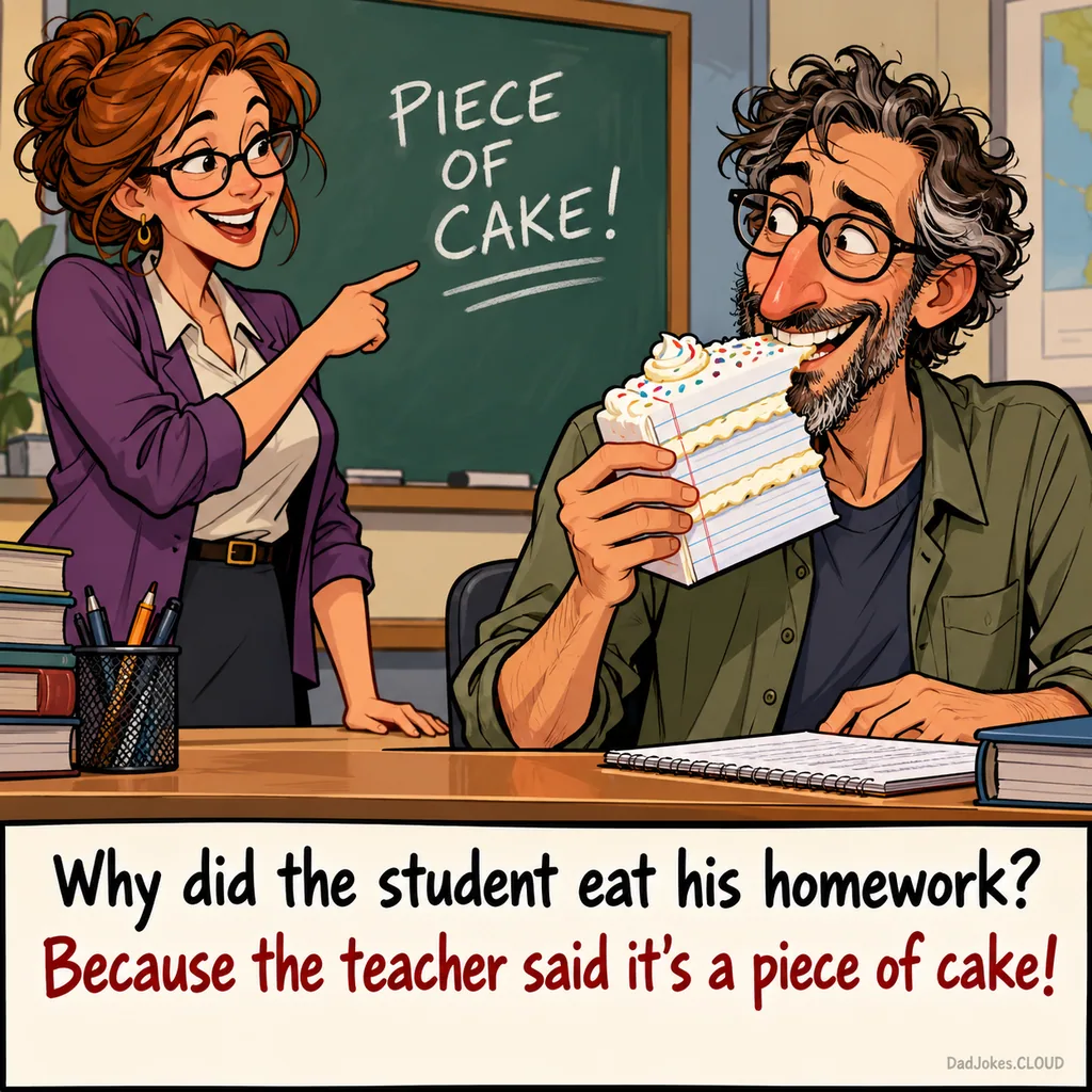 Following Instructions. Why did the student eat his homework? Because the teacher said it's a piece of cake!