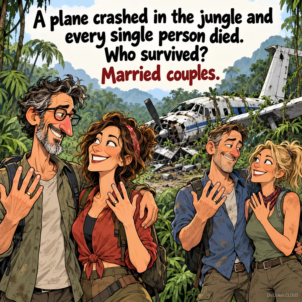 Lone Wolf Loses Again. A plane crashed in the jungle and every single person died. Who survived? Married couples.