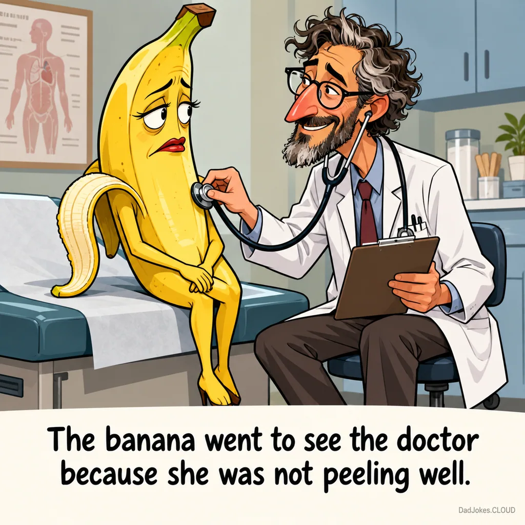Tropical Waiting Room. The banana went to see the doctor because she was not peeling well.