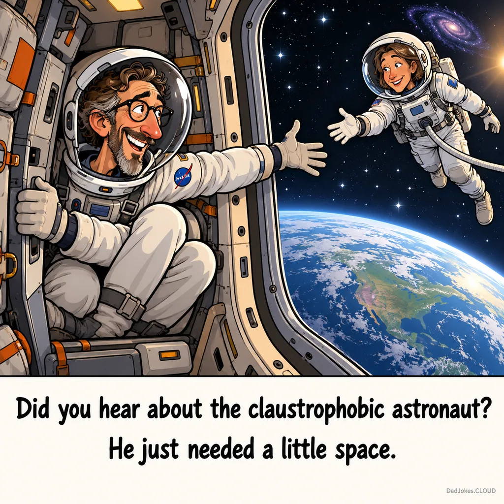 Tight Quarters Aloft. Did you hear about the claustrophobic astronaut? He just needed a little space.