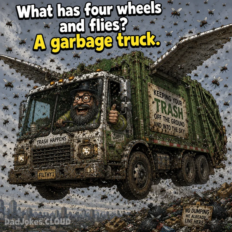 Curbside Aviation. What has four wheels and flies? A garbage truck.